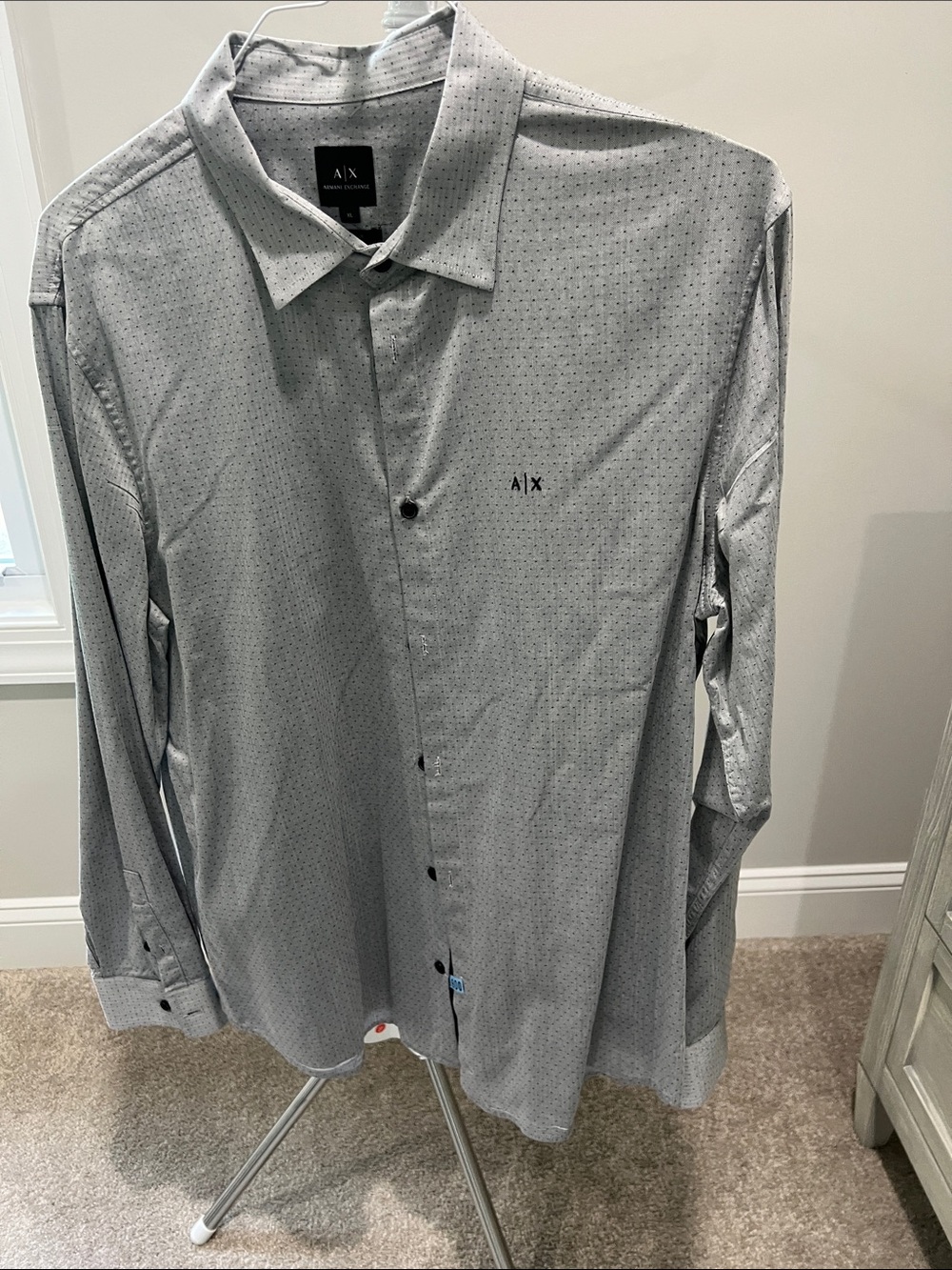 A/X Armani Exchange Men's Light Gray Microdot Dress Shirt